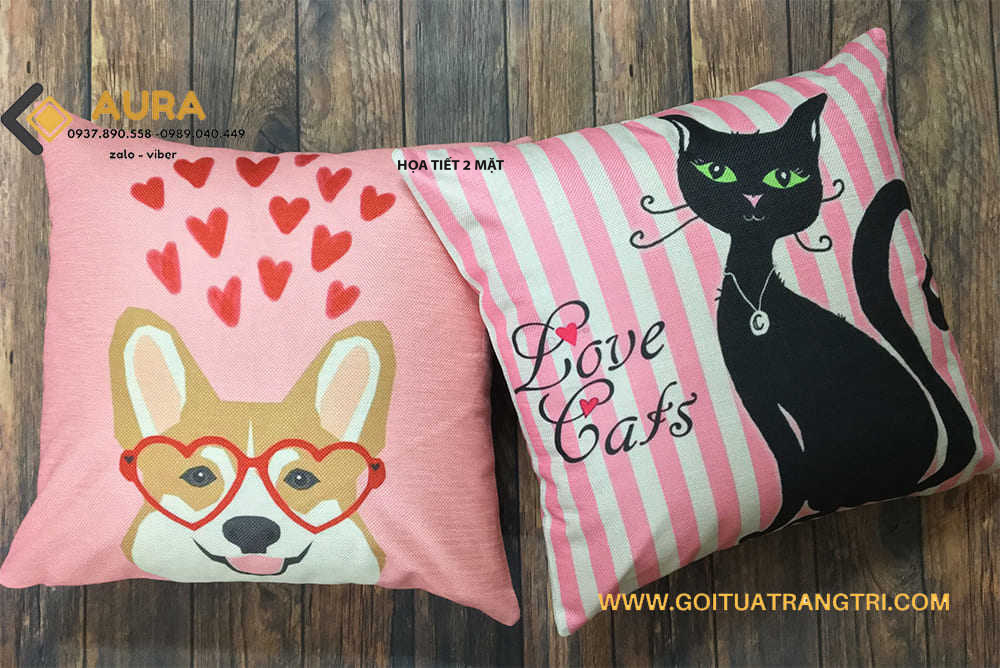 Góc Làm Việc Êm Ái Dễ Thương Cùng Gối Tựa Lưng Văn Phòng Cao Cấp goi sofa meo den