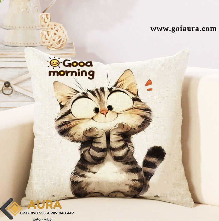 Góc Làm Việc Êm Ái Dễ Thương Cùng Gối Tựa Lưng Văn Phòng Cao Cấp gối tựa sofa mèo vui vẻ