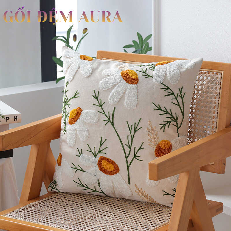 gối thêu hoa cúc trắng gối thêu hoa cúc trắng