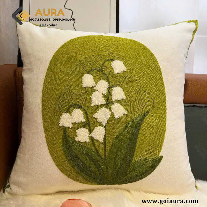 gối thêu hoa nụ hoa xanh đẹp gối thêu hoa nụ hoa xanh đẹp