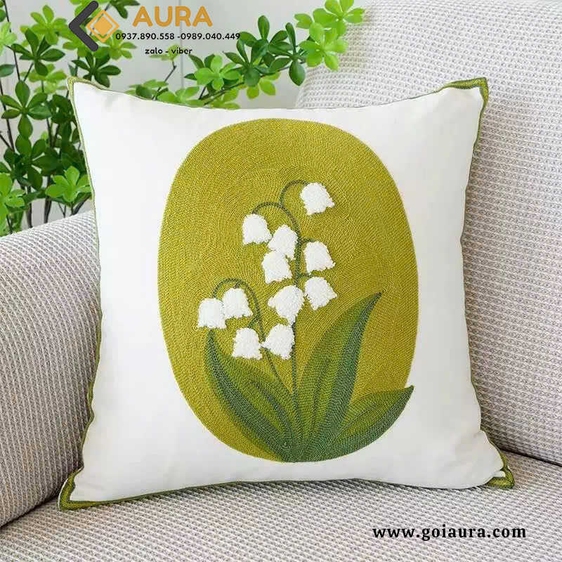 gối thêu hoa nụ hoa xanh gối thêu hoa nụ hoa xanh