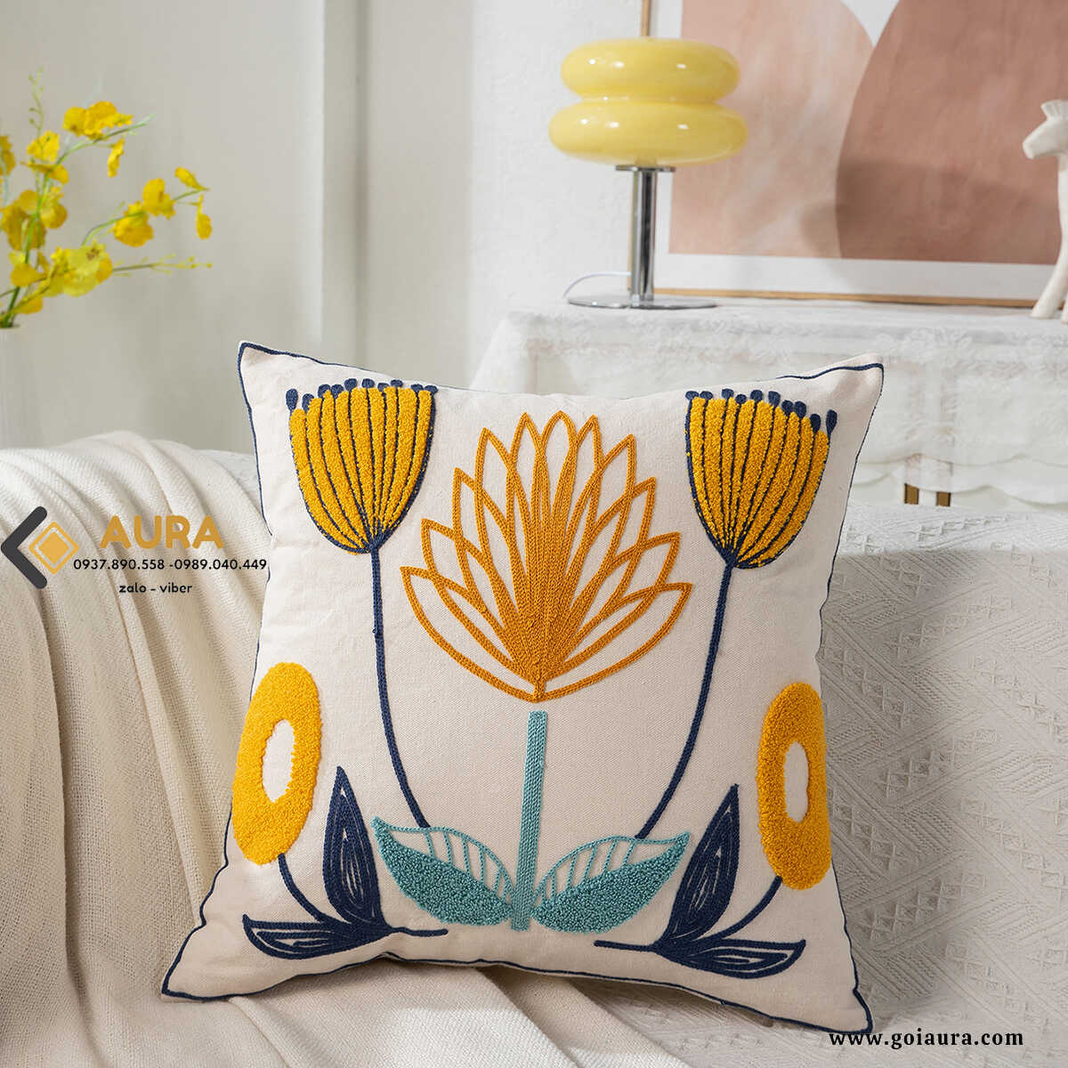 gối thêu nụ hoa gối thêu nụ hoa