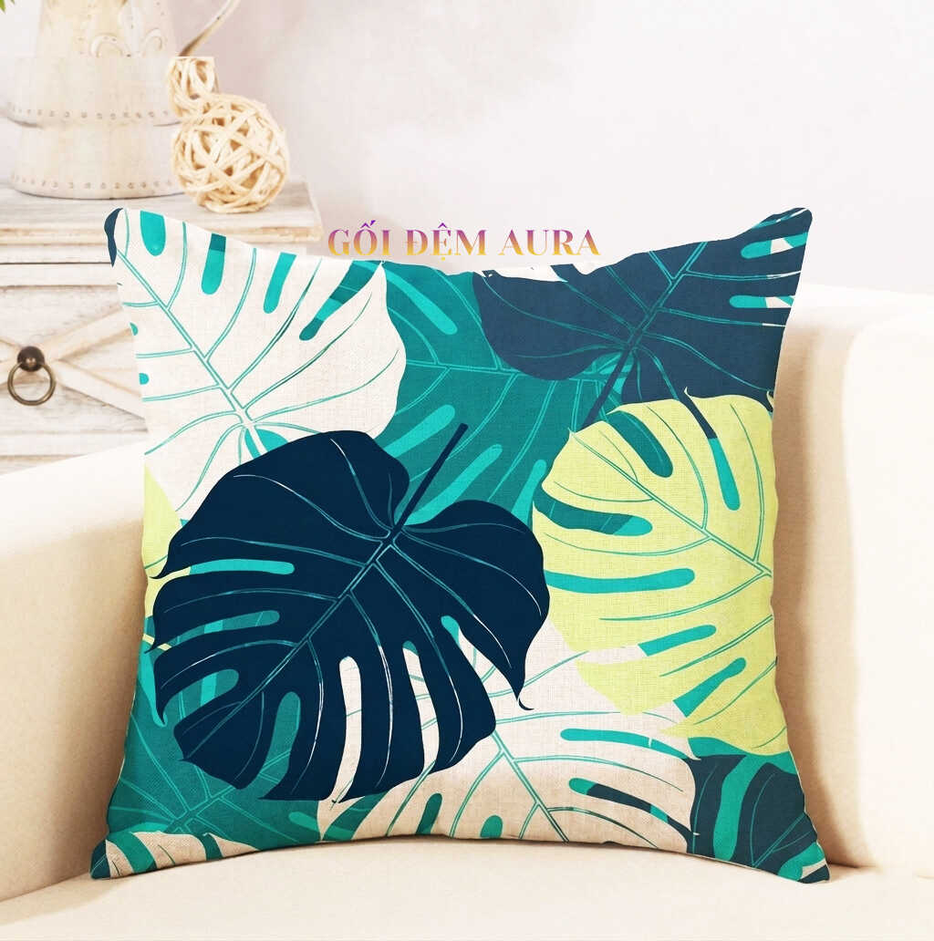 gối tựa lưng sofa tropical022 lá xanh dương đậm gối tựa lưng sofa tropical022 lá xanh dương đậm