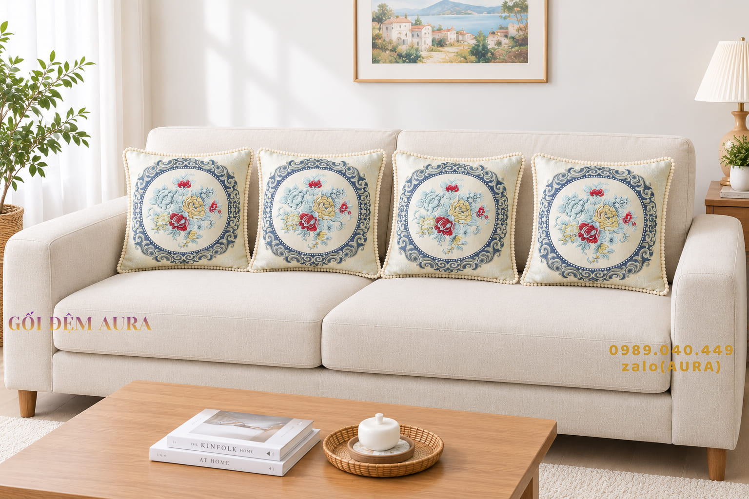 gối tựa lưng sofa cao cấp màu kem hoa xanh gối tựa lưng sofa cao cấp màu kem hoa xanh