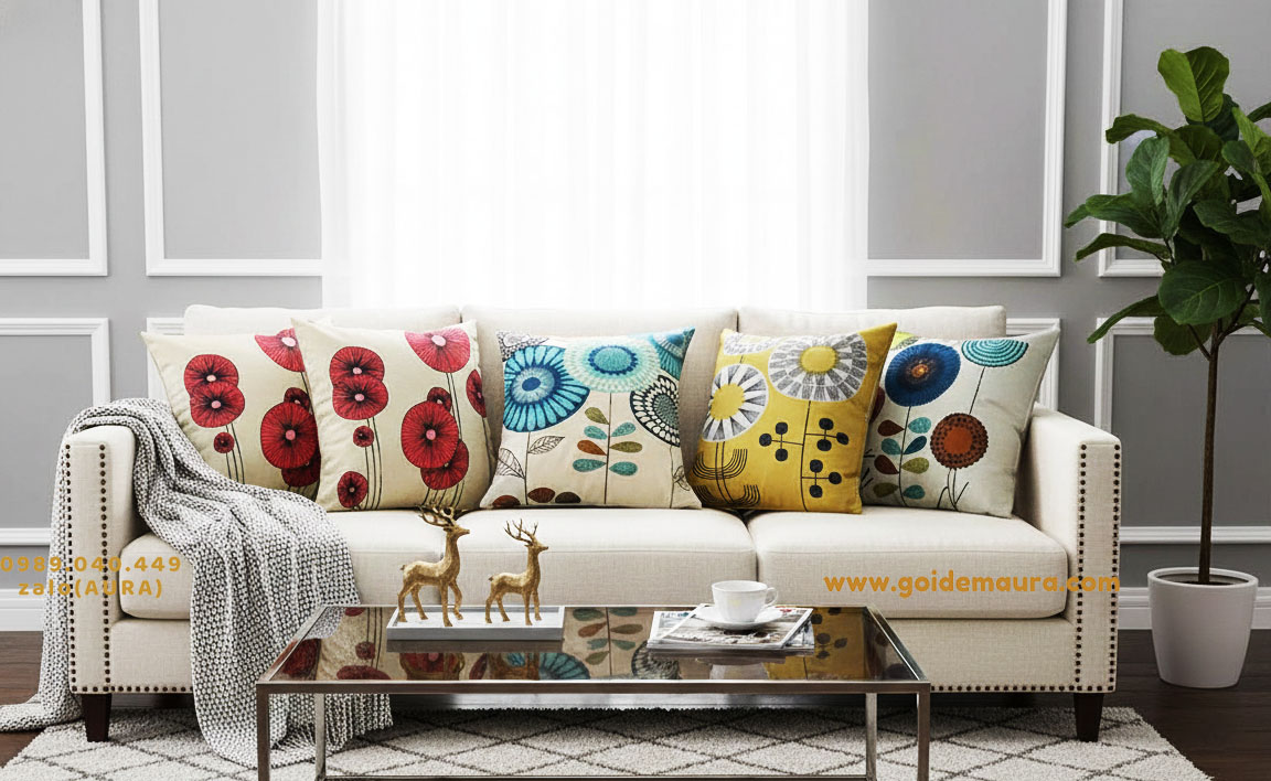 Xưởng Sản Xuất Gối Tựa Lưng Tại TPHCM gối tựa lưng sofa hoa cọ đẹp