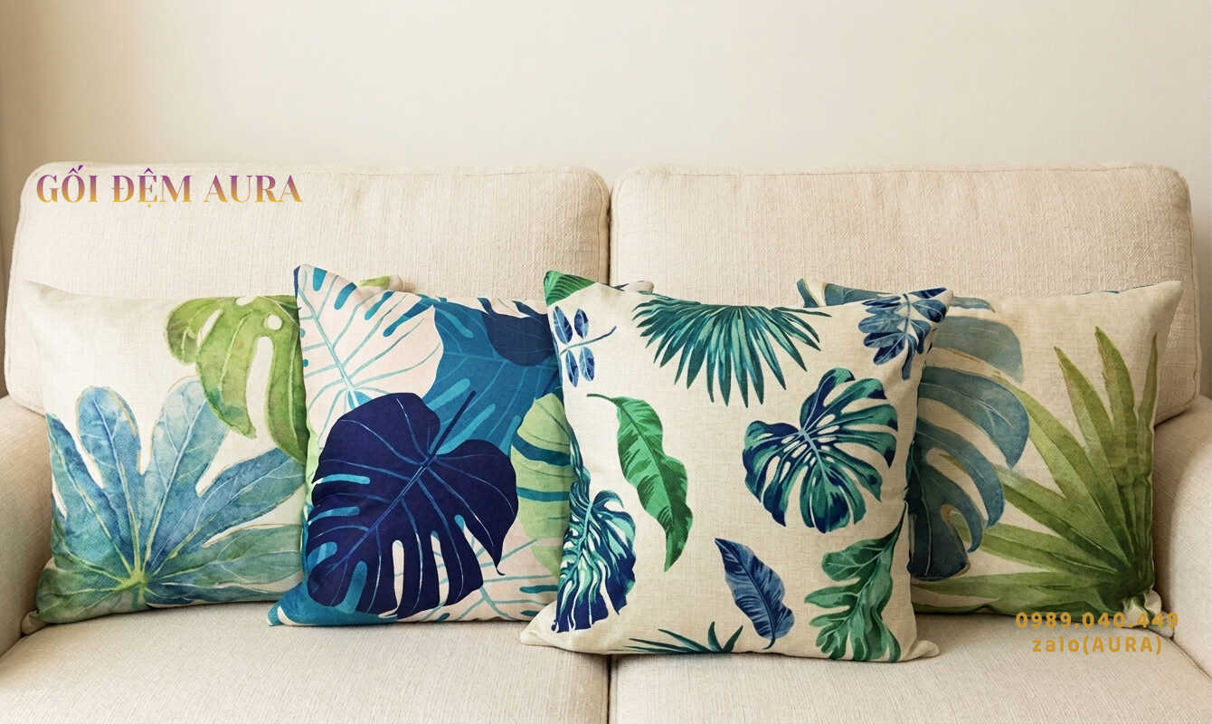 gối tựa lưng sofa lá xanh dương gối tựa lưng sofa lá xanh dương