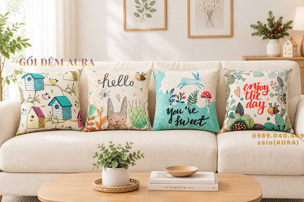 gối tựa lưng sofa thỏ xanh mới