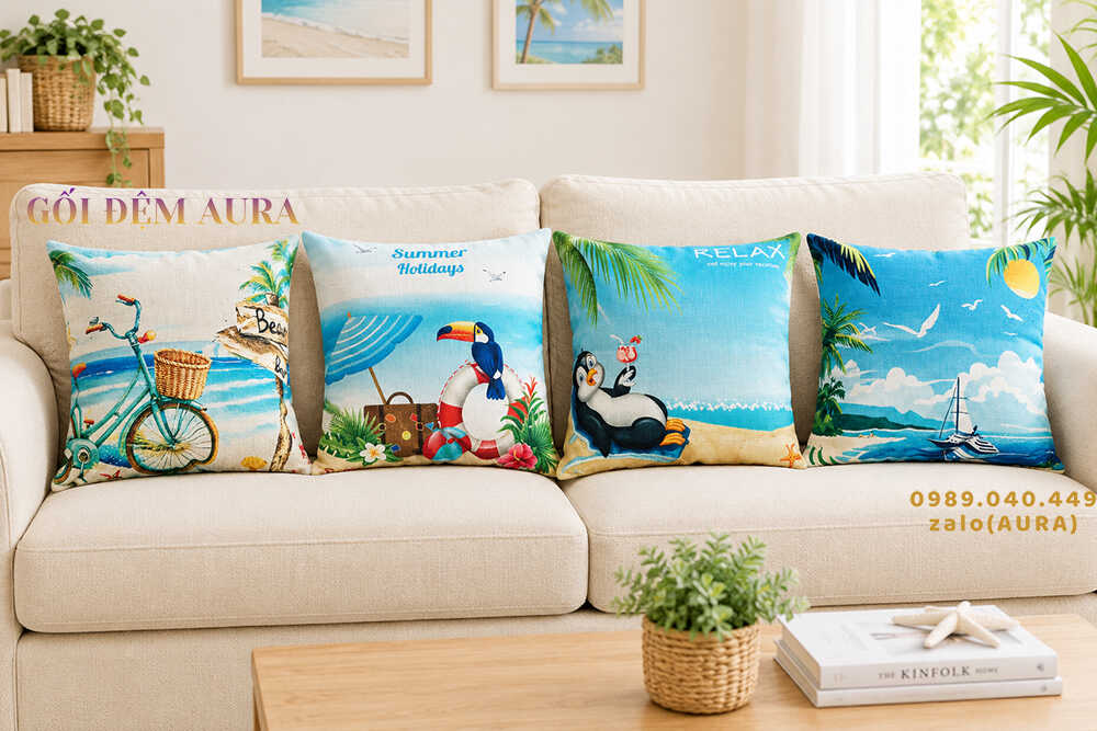 gối tựa lưng sofa biển xanh