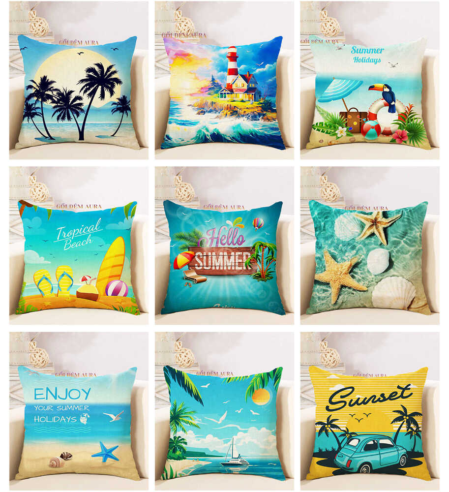 Xưởng Sản Xuất Gối Tựa Lưng Tại TPHCM gối tựa sofa mẫu biển xanh