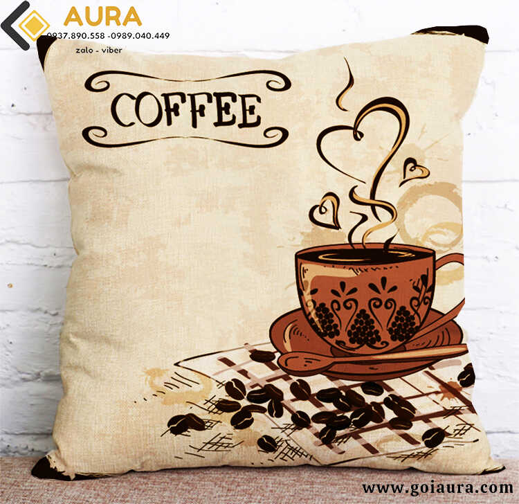 Gối Tựa Lưng Mẫu Café, Phong Cách Mới Lạ Độc Đáo gối tựa sofa tách cafe