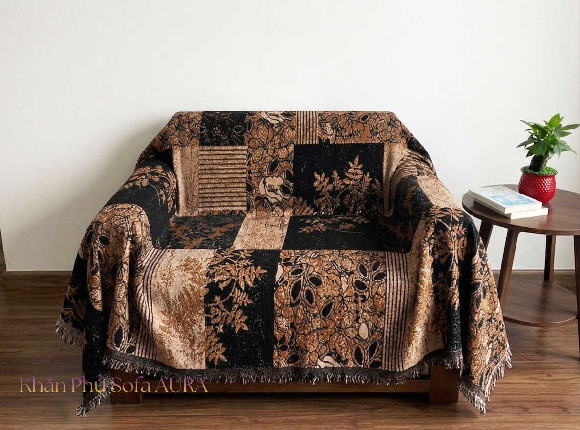 Khăn Trải Sofa Mẫu Nâu Đen Sang Trọng khăn sofa đơn nâu đen