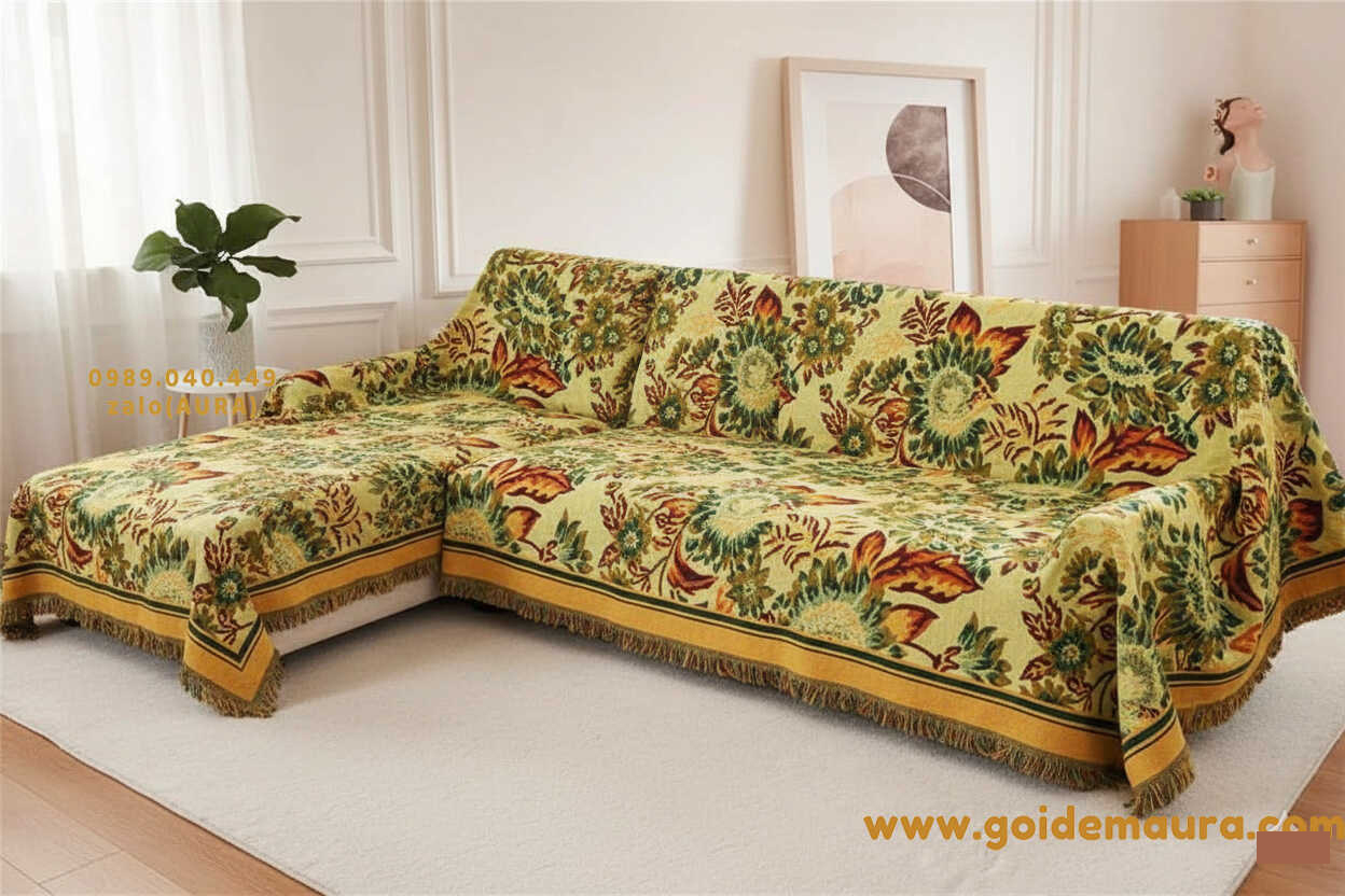 Khăn Phủ Sofa Hà Nội khăn sofa góc hoa hướng dương vàng