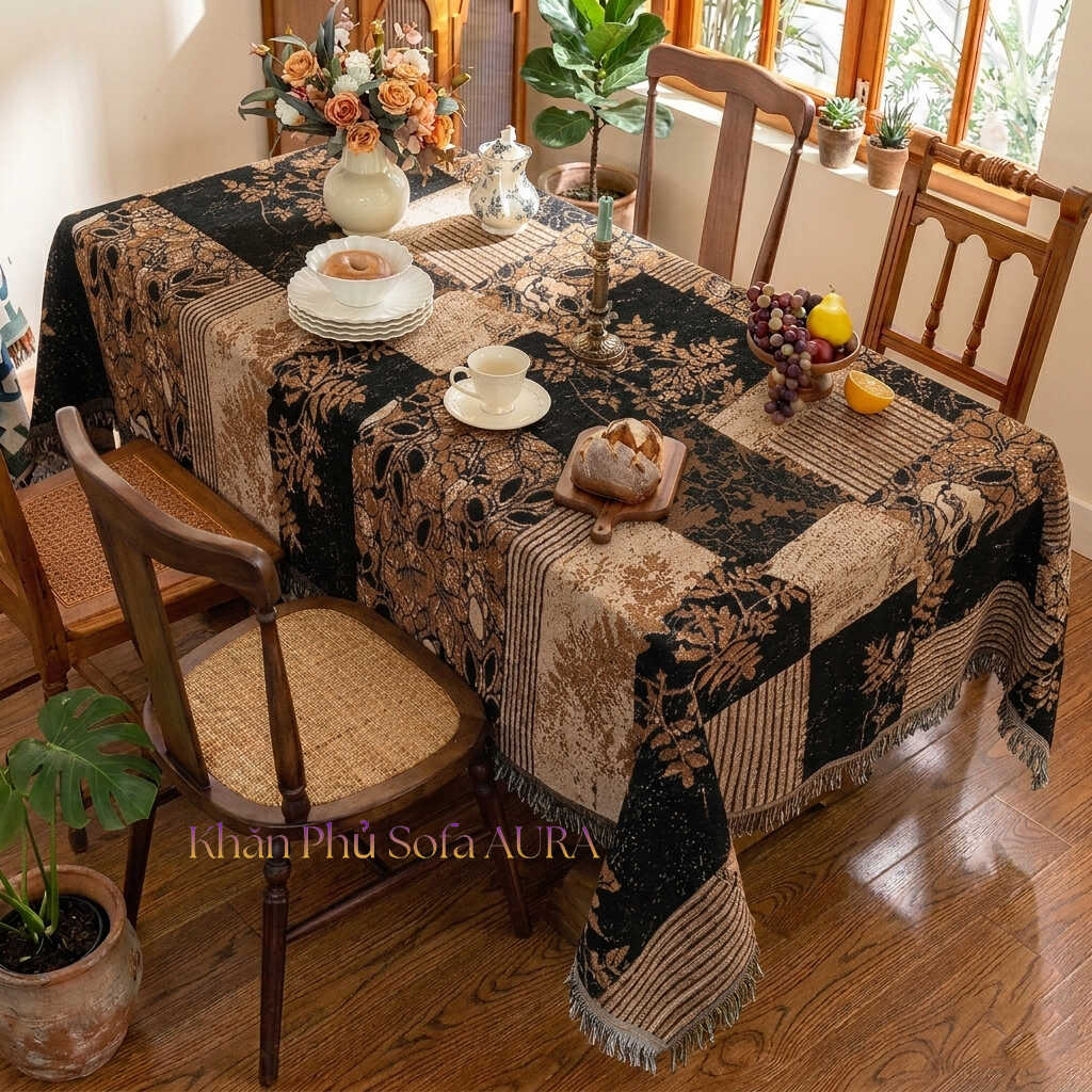 Khăn Trải Sofa Mẫu Nâu Đen Sang Trọng khăn trải sofa nâu đen