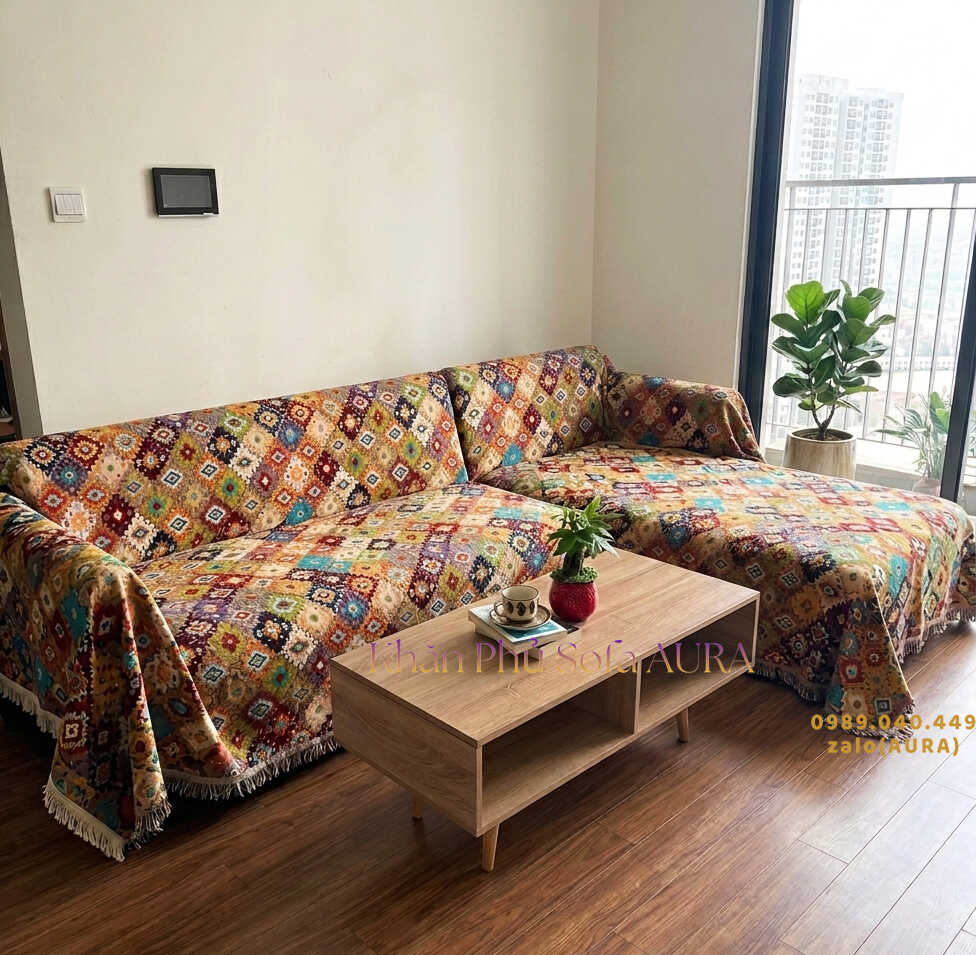 khăn trải sofa góc mẫu đa sắc đỏ khăn trải sofa góc mẫu đa sắc đỏ