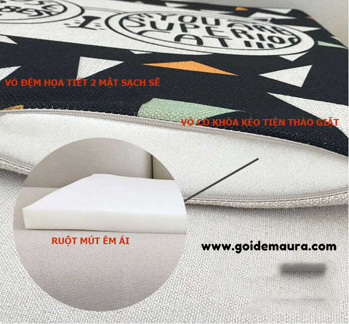 Nệm Ngồi Bệt VIN021 size 40x40x5cm ruột mút