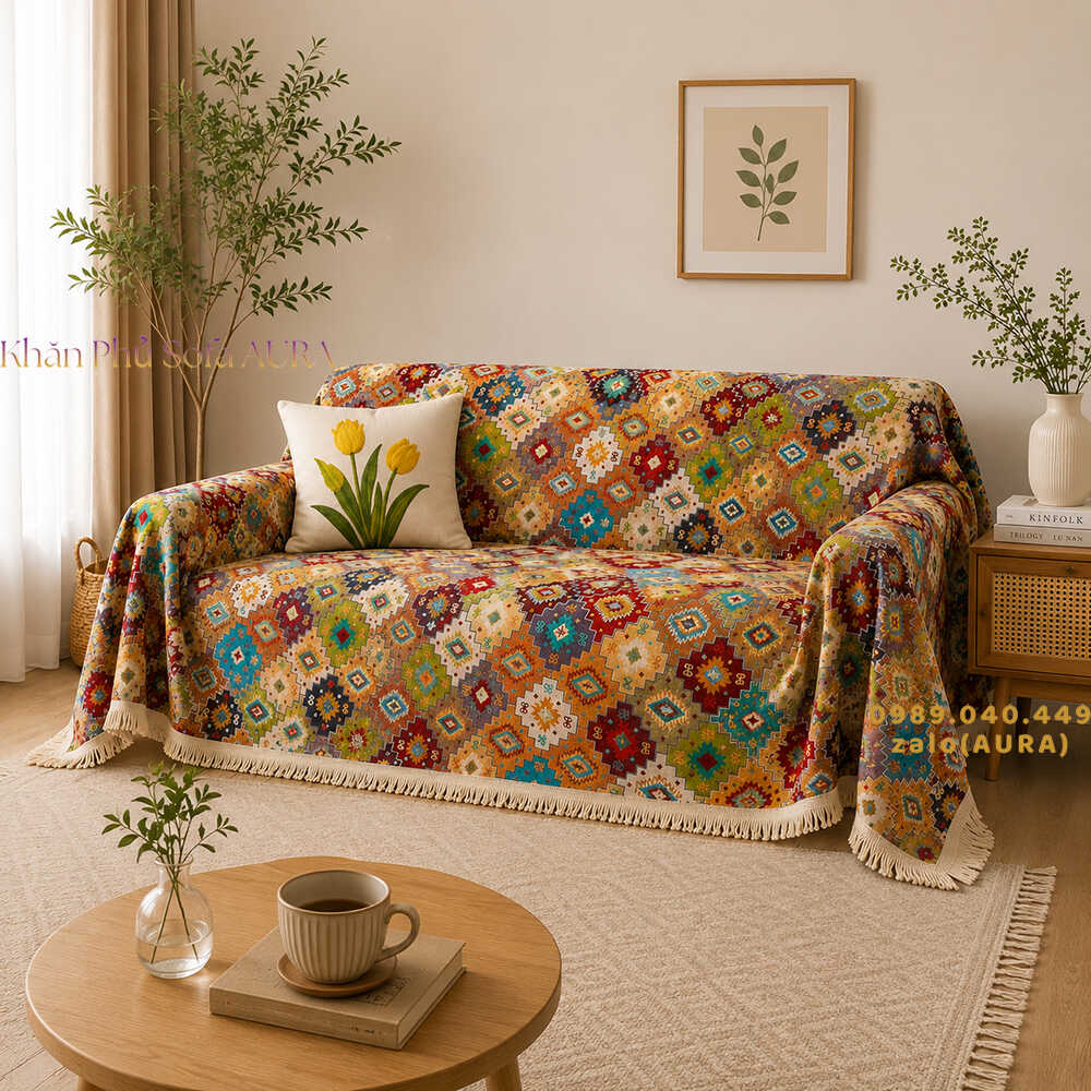khăn sofa đa sắc đỏ khăn sofa đa sắc đỏ