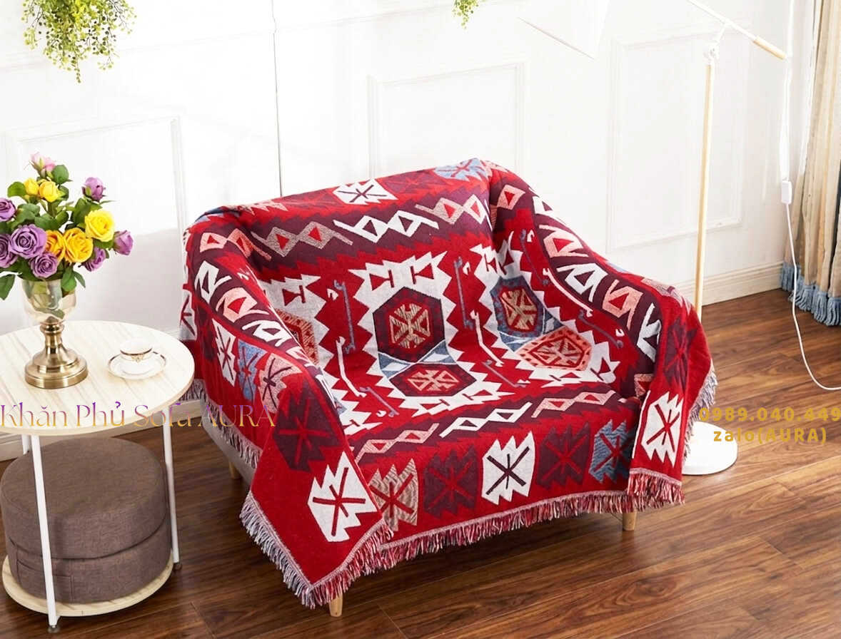 khăn sofa đơn đỏ trắng khăn sofa đơn đỏ trắng