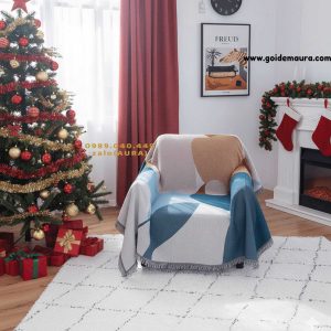 Khăn Sofa Hoa Văn Xanh Lục size 1.3x1.8m