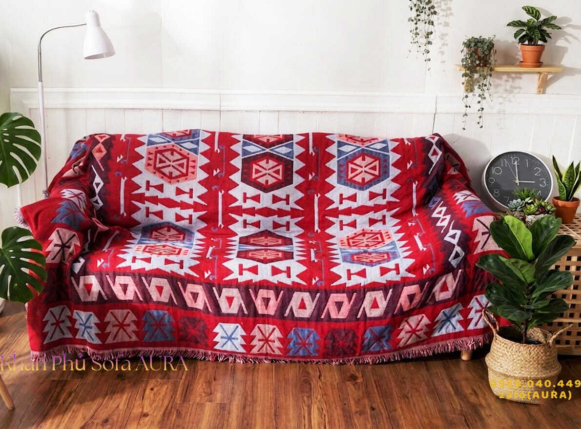 khăn trải sofa đỏ trắng khăn trải sofa đỏ trắng