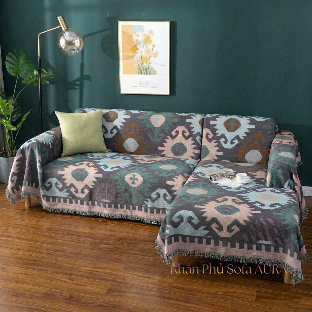 Khăn Trải Sofa Chữ L Cao Cấp khăn trải sofa góc chữ L vintage tím