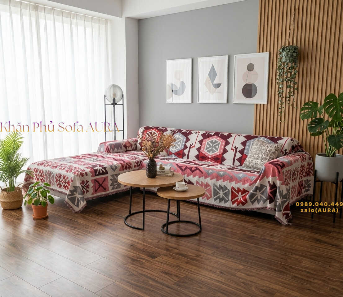 Khăn Trải Sofa Chữ L Cao Cấp khăn trải sofa góc màu trắng đỏ