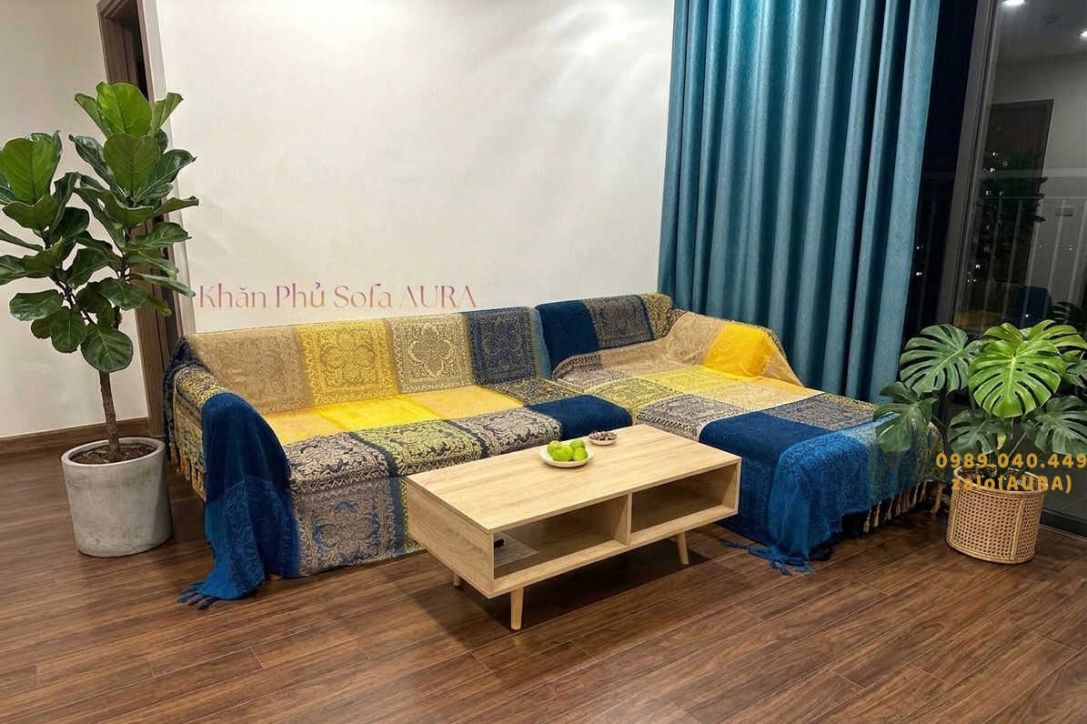 Những Mẫu Khăn Phủ Sofa Đẹp Và Sang Trọng khăn trải sofa góc tây tạng xanh