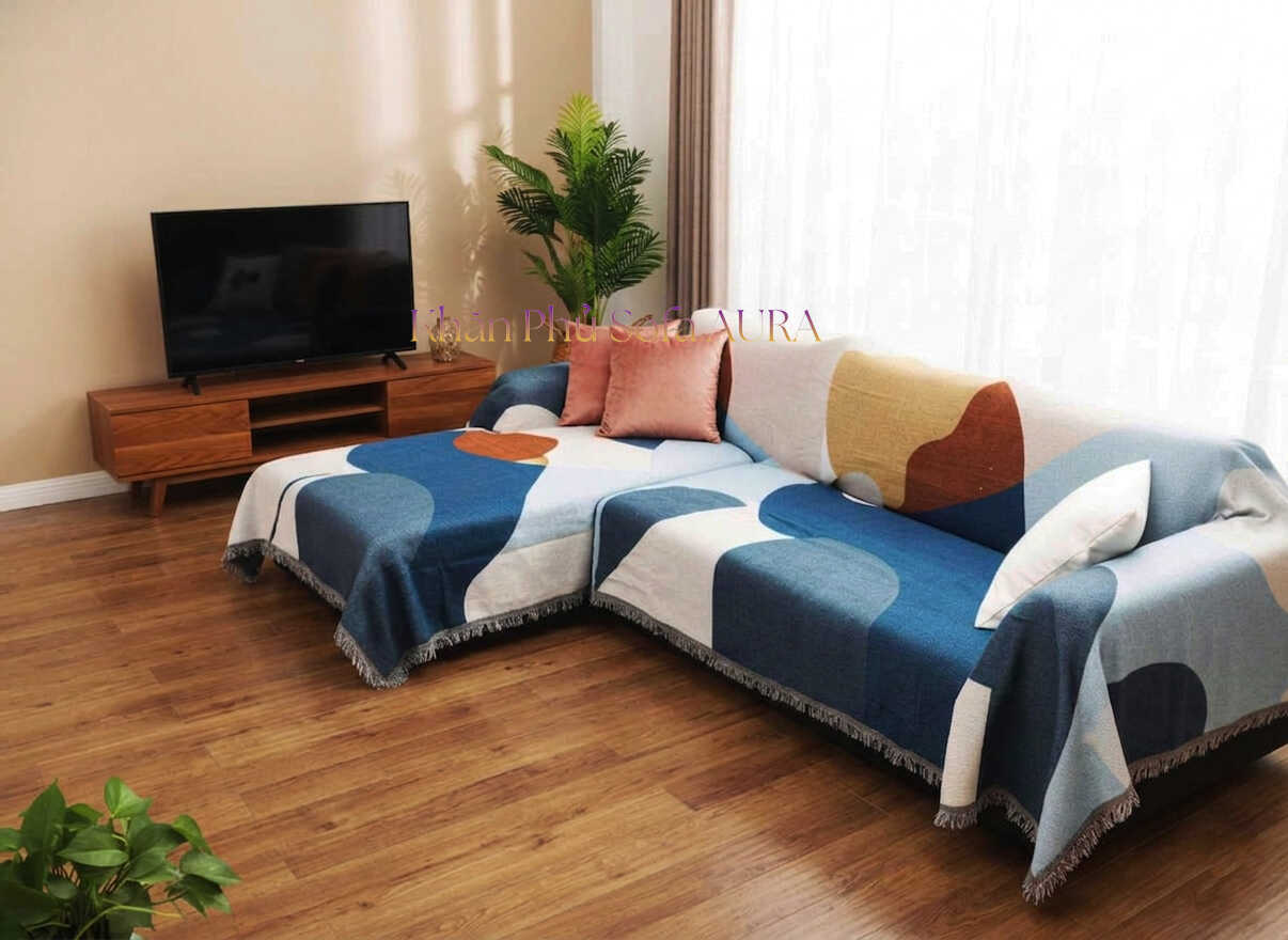khăn sofa góc xanh dương