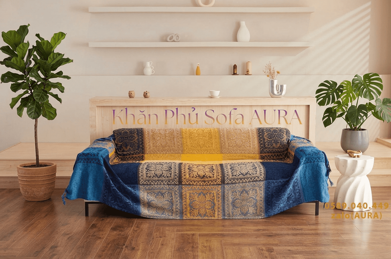 Khăn Phủ Sofa Tây Tạng size đại 1.8x3m khăn trải sofa tây tạng xanh vàng