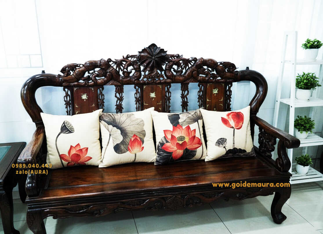 Gối Tựa Lưng Ghế Gỗ gối tựa lưng ghế gỗ hoa sen đỏ