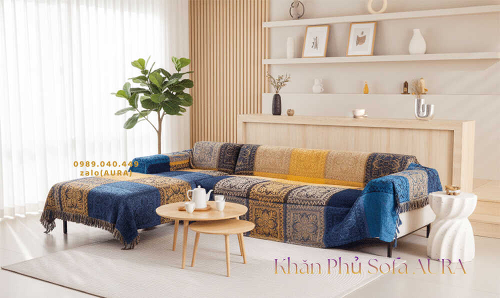 khăn sofa góc tây tạng xanh khăn sofa góc tây tạng xanh
