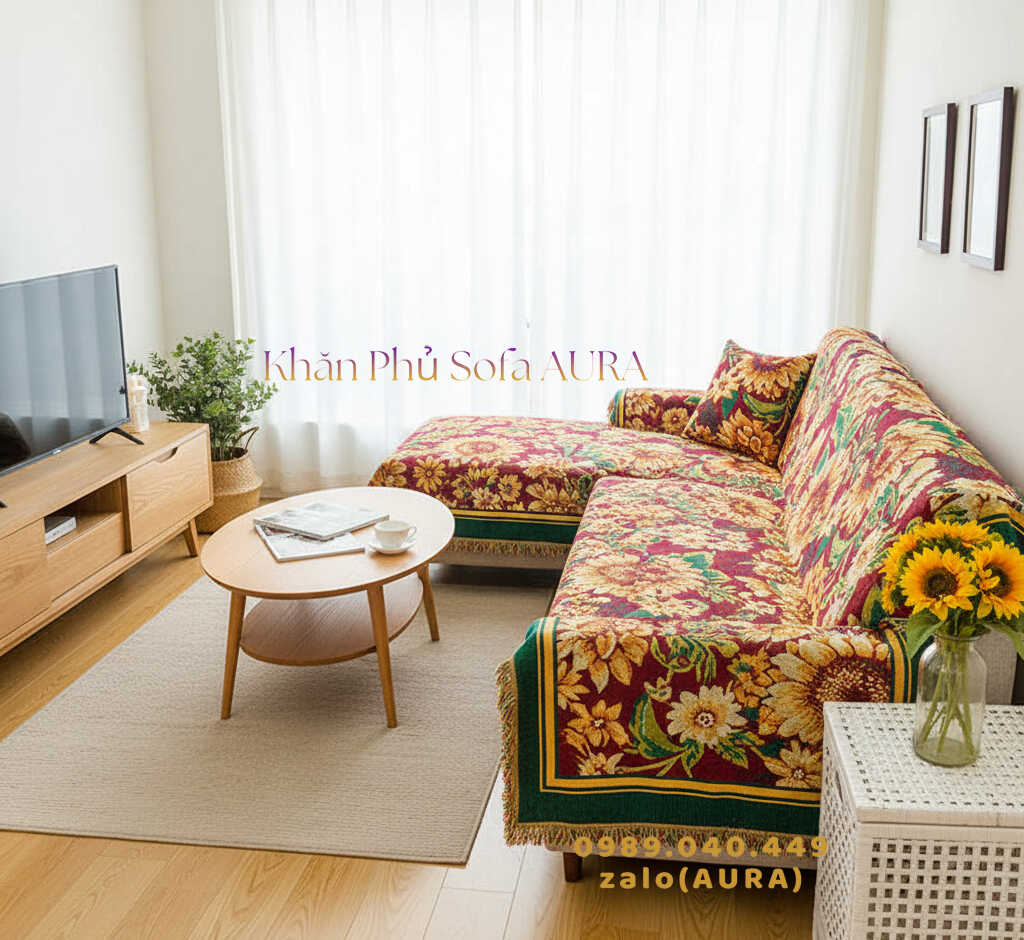 Khăn Phủ Sofa Hà Nội khăn sofa hoa hướng dương đẹp