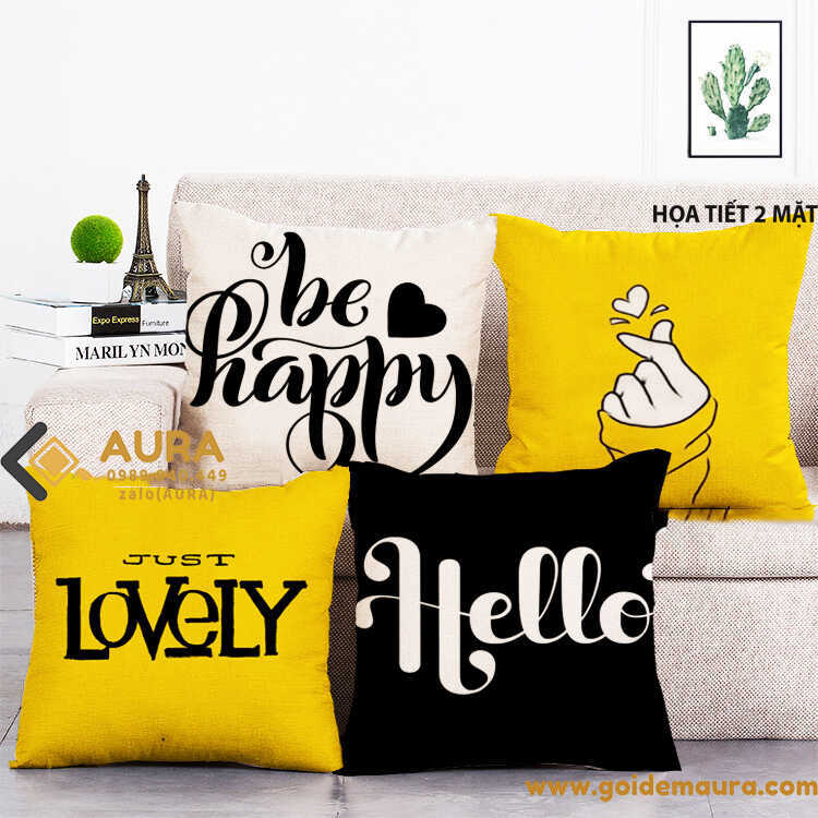 Xưởng Sản Xuất Gối Tựa Lưng Tại TPHCM gối tựa lưng sofa hello vàng đen