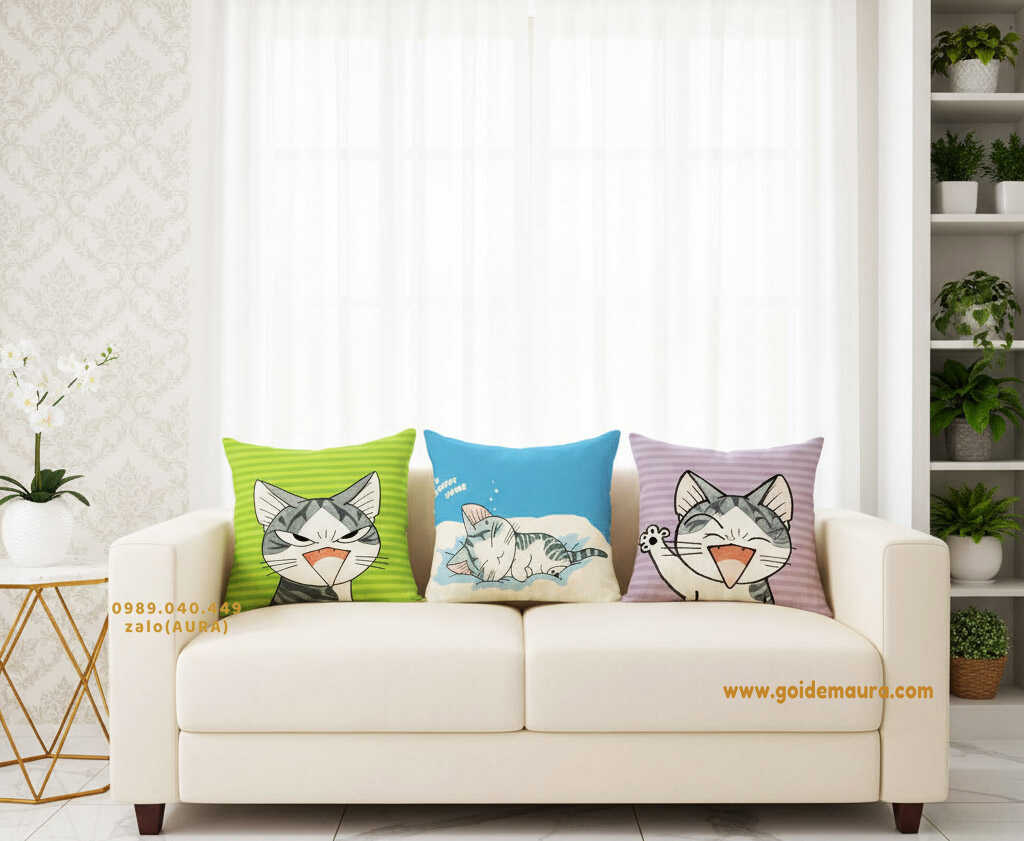 Xưởng Sản Xuất Gối Tựa Lưng Tại TPHCM gối tựa sofa mèo chi dễ thương
