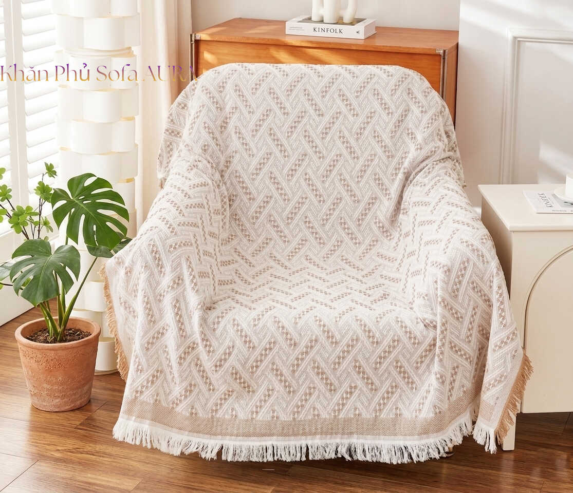 khăn sofa đơn màu kem nhạt khăn sofa đơn màu kem nhạt