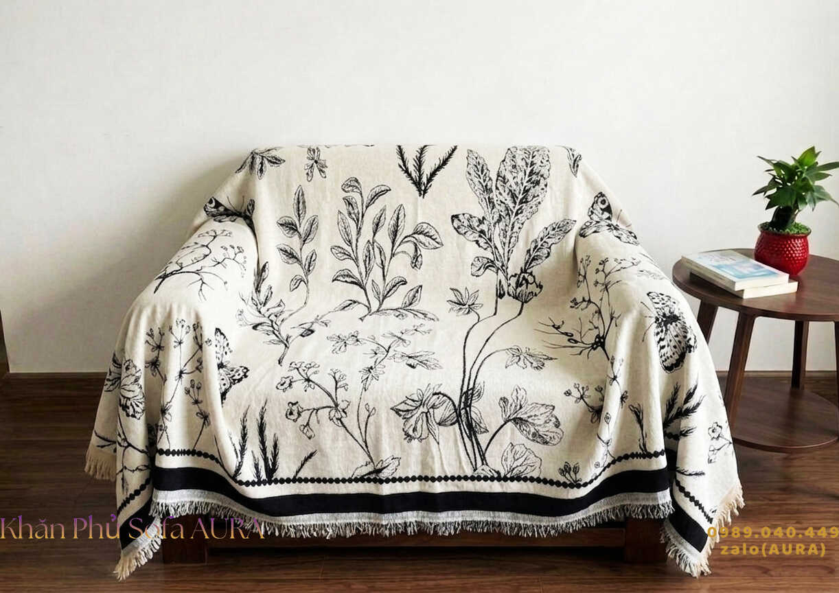 Khăn Phủ Sofa Cho Phòng Khách Hiện Đại khăn sofa đơn thiên nhiên đen trắng