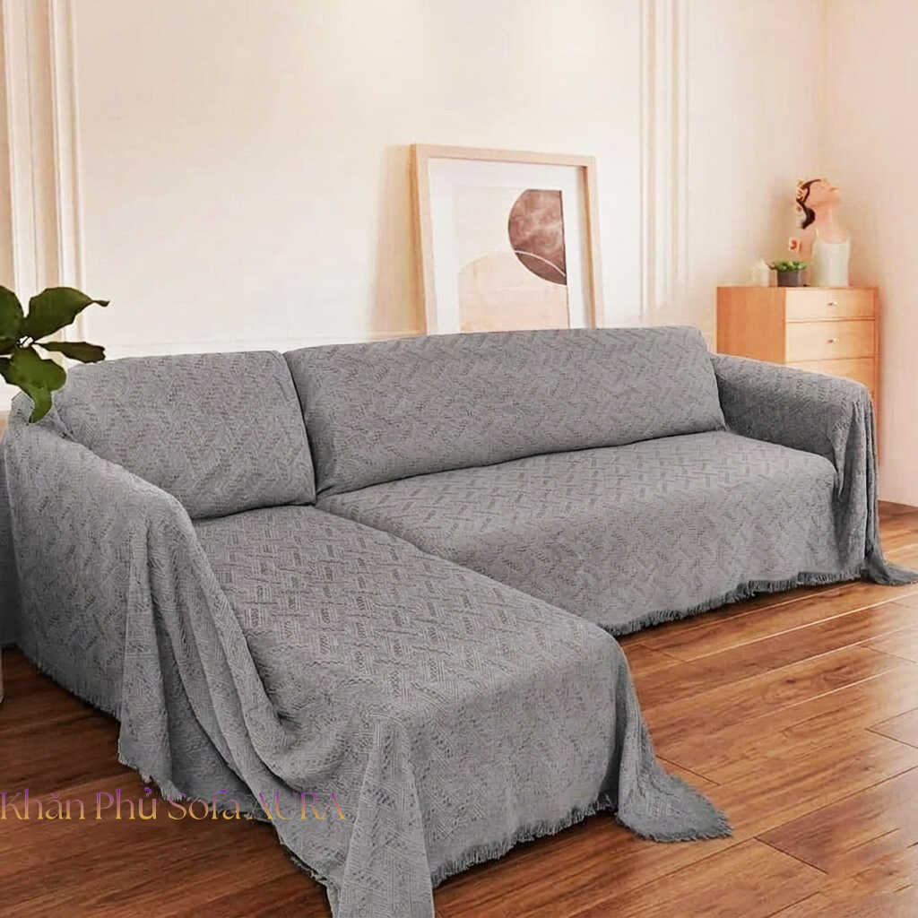 Khăn Trải Sofa Chữ L Cao Cấp khăn sofa góc màu xám