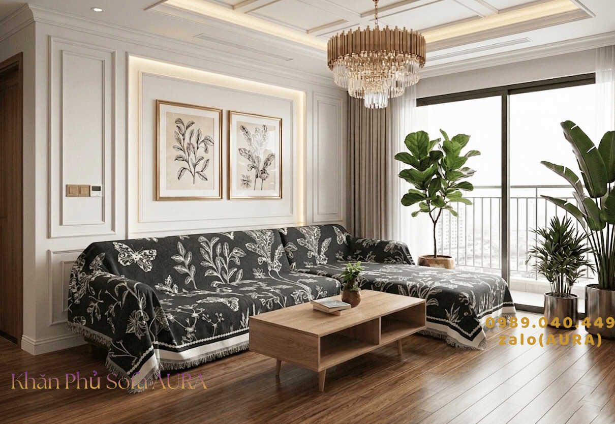 Khăn Trải Sofa Góc Mẫu Thiên Nhiên Đen Trắng 2 Mặt Khăn Trải Sofa Góc Mẫu Thiên Nhiên Đen Trắng 2 Mặt