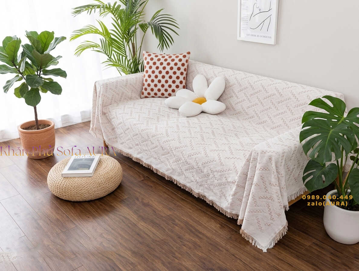 khăn sofa màu kem nhạt