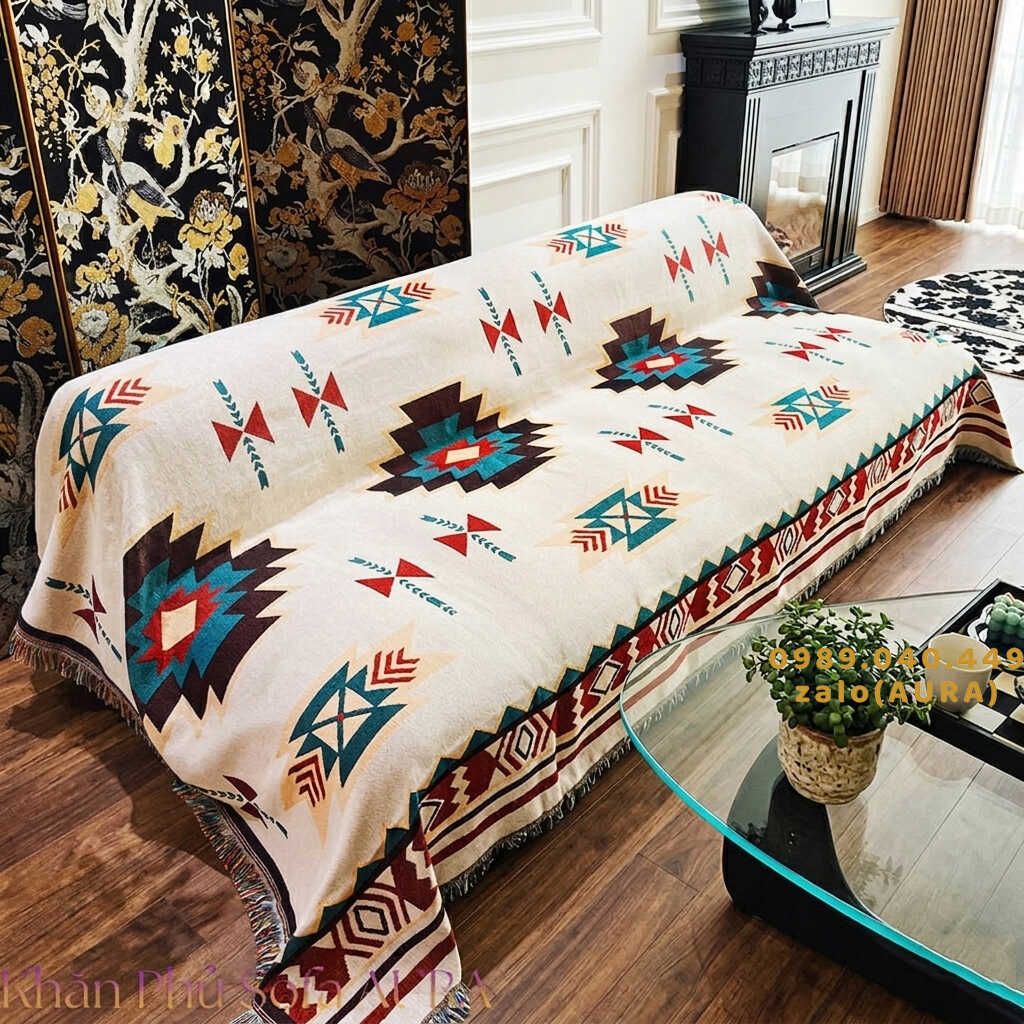 khăn trải sofa bed hoa văn xanh khăn trải sofa bed hoa văn xanh