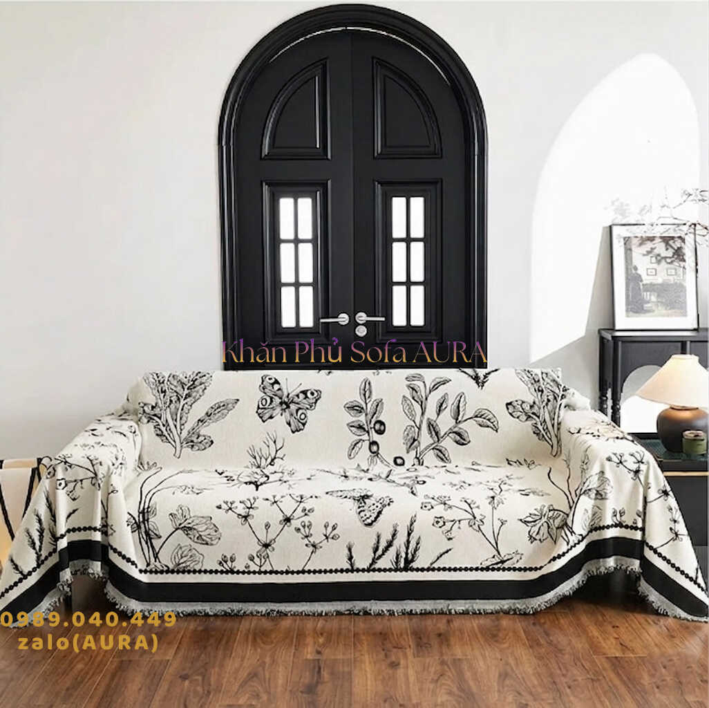 Khăn Phủ Sofa Cho Phòng Khách Hiện Đại khăn trải sofa thiên nhiên đen trắng