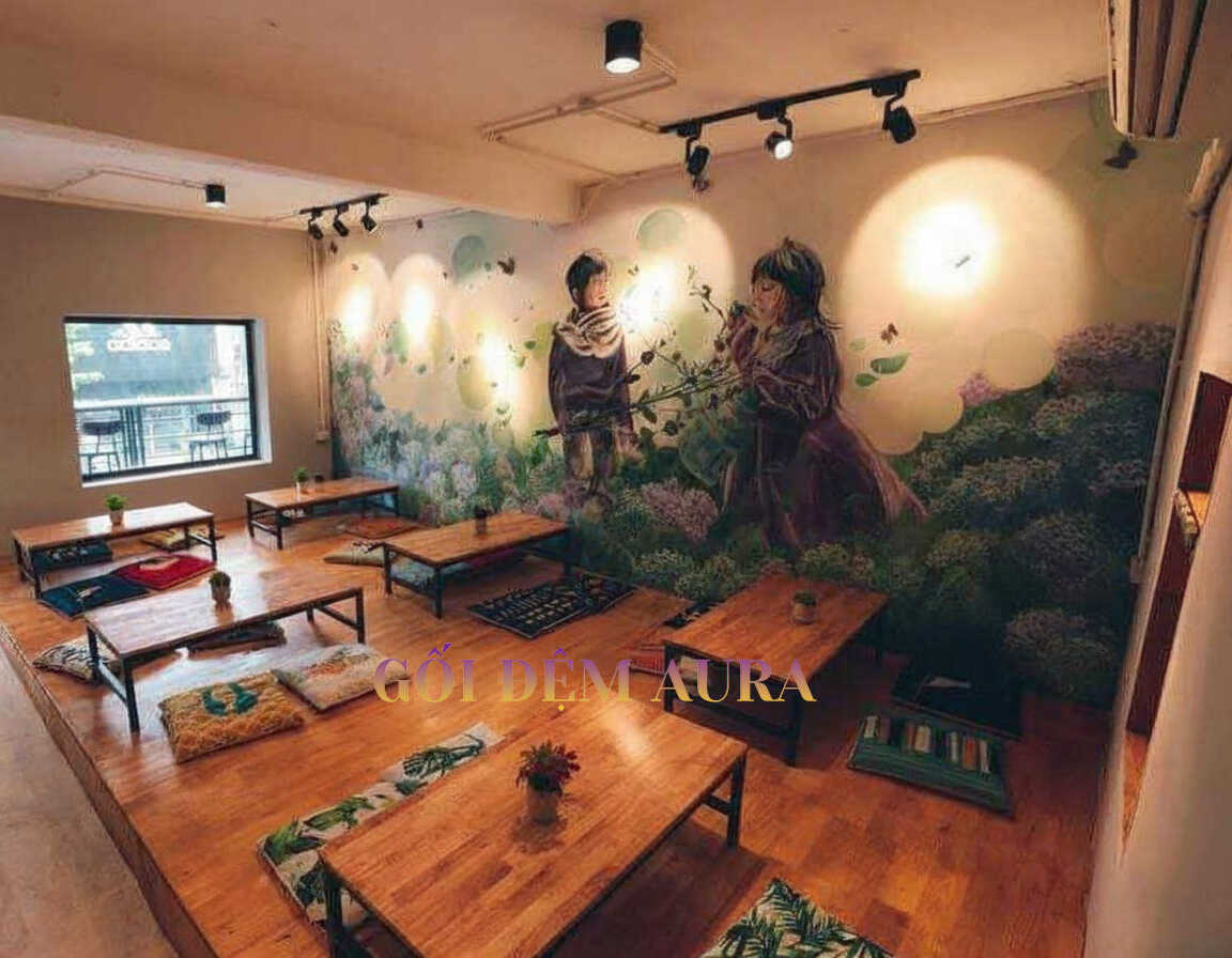 Những Mẫu Nệm Ngồi Bệt Đang Được Ưa Chuộng Nhất Hiện Nay đệm ngồi bệt quán cafe trà sữa aura001