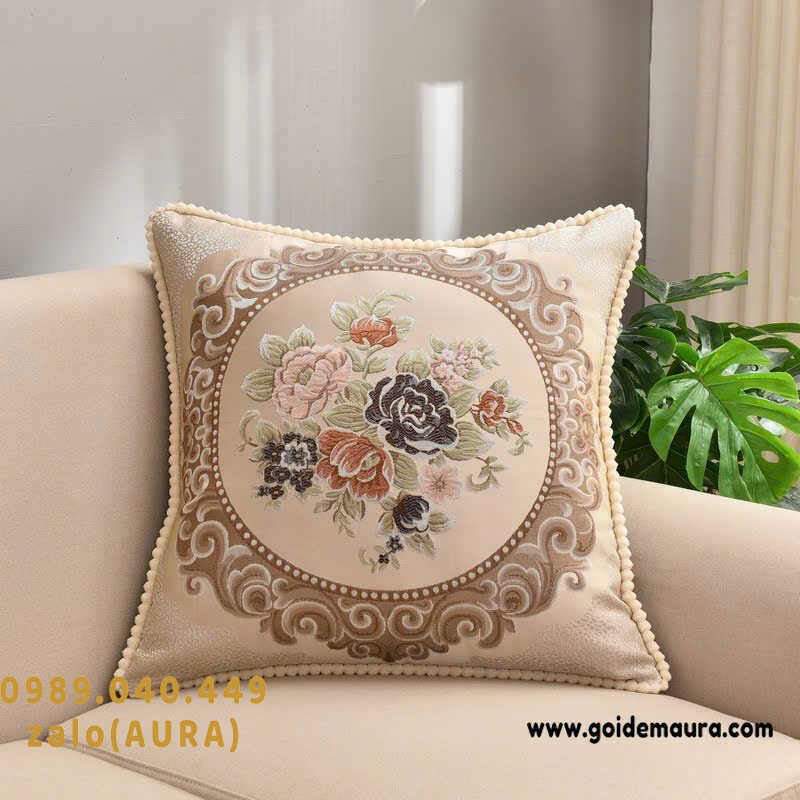 Gối Tựa Lưng Sofa Gỗ Sang Trọng Tinh Tế gối tựa sofa cao cấp màu kem