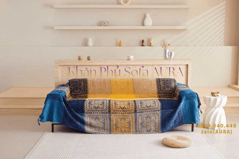 khăn sofa tây tạng xanh vàng khăn sofa tây tạng xanh vàng