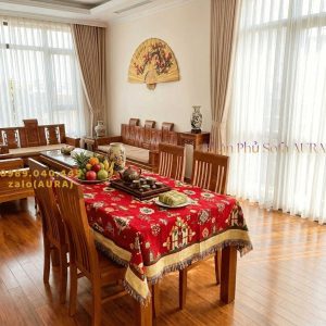 Khăn Trải Bàn Hoa Văn Vàng Kem Size 1.8x2.6m