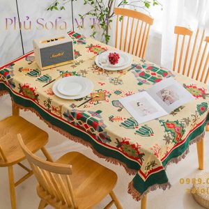 Khăn Trải Bàn Hoa Văn Vàng Kem Size 1.8x2.6m