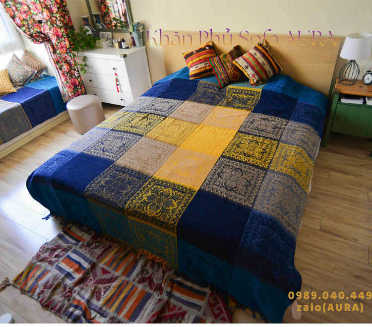 khăn trải giường tây tạng xanh vàng khăn trải giường tây tạng xanh vàng