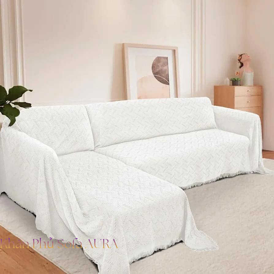 Những Mẫu Khăn Phủ Sofa Đẹp Và Sang Trọng khăn trải sofa góc màu trắng