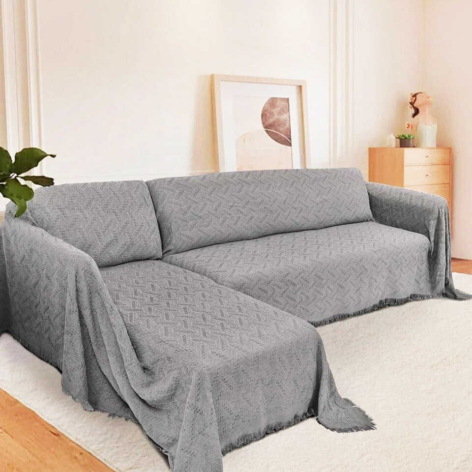 Những Mẫu Khăn Phủ Sofa Đẹp Và Sang Trọng khăn trải sofa góc màu xám