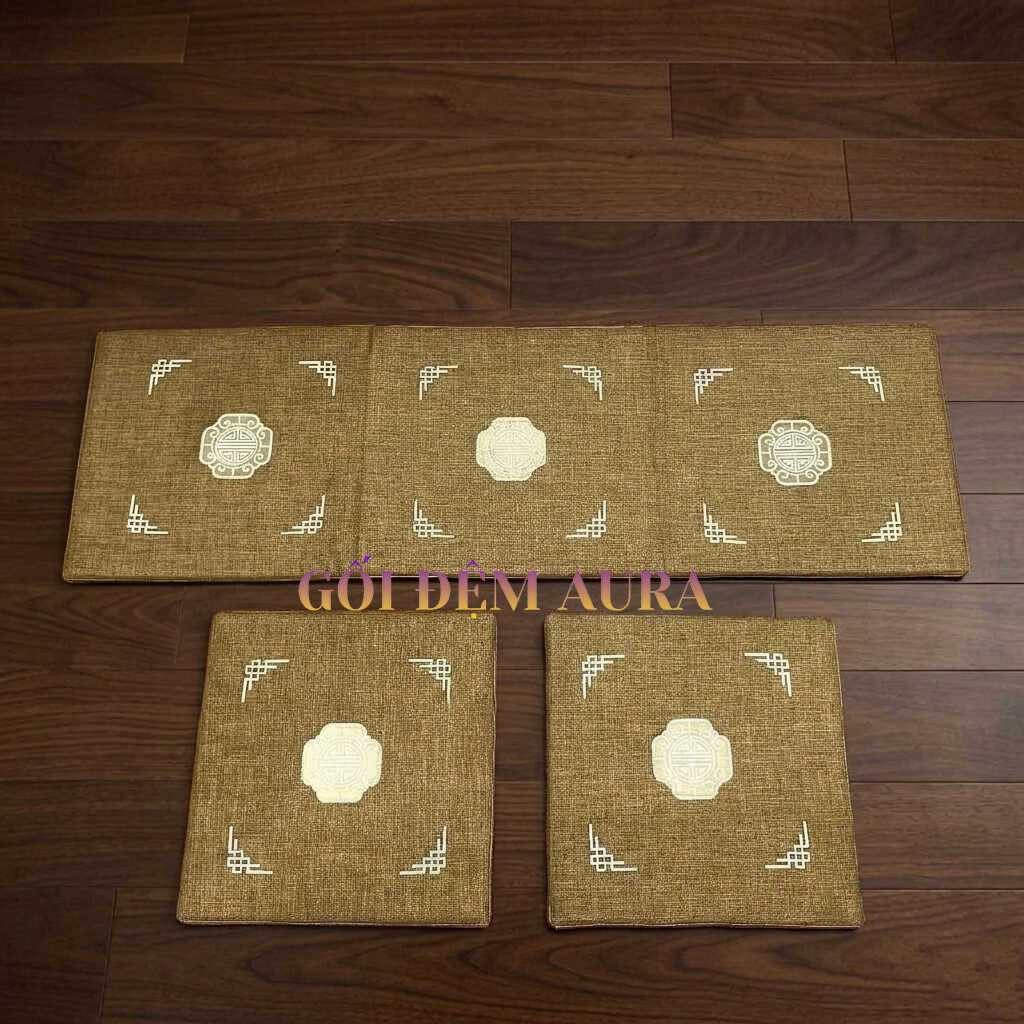 Thảm Trải Ghế Gỗ Cao Cấp thảm trải ghế gỗ màu nâu thêu đẹp