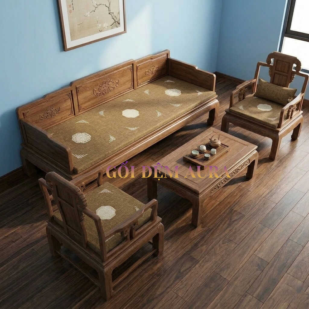 Thảm Trải Ghế Gỗ Cao Cấp thảm trải ghế gỗ màu nâu thêu